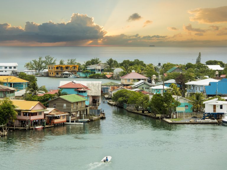 Oak Ridge area of Roatan Island, Honduras at sunrise. Oak Ridge is known as the Venice of the Caribbean.